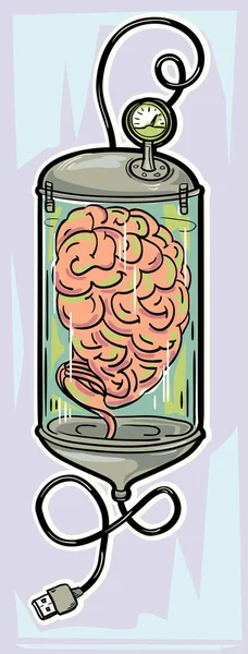 Ludzki Mózg Steampunk Urządzenie Funky Rysowane Plakat Projekt — Wektor stockowy