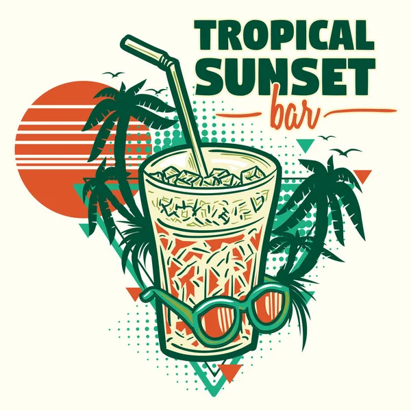 Tropikalny Sunset Bar Letni Wystrój Wnętrz — Wektor stockowy