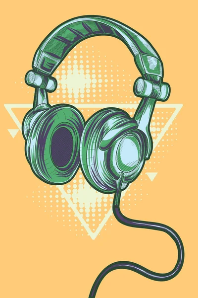 Funky Coloridos Auriculares Musicales Dibujados — Archivo Imágenes Vectoriales