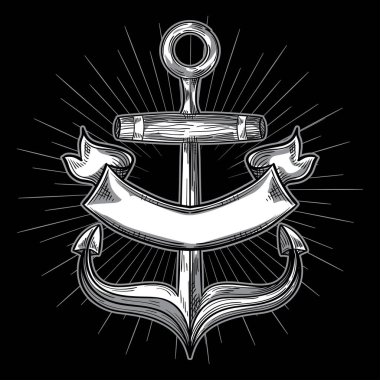 Elle çizilmiş siyah-beyaz dekoratif çapa amblemi