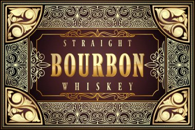 Burbon viski - Altın süslü klasik dekoratif etiket