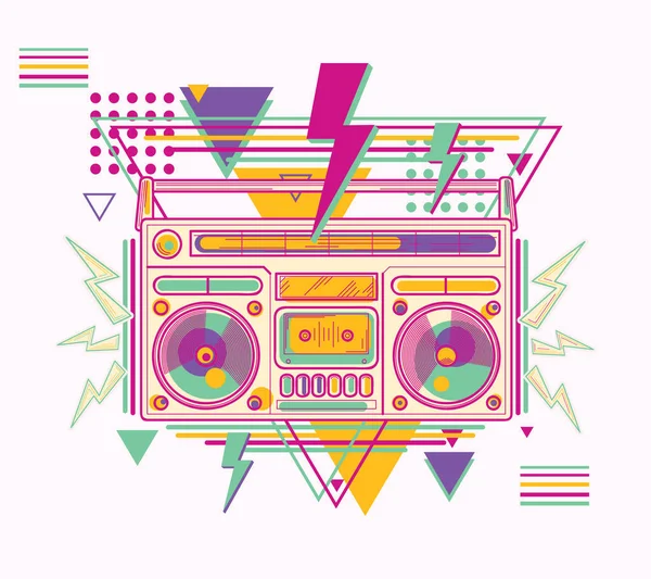 Funky Buntes Musik Design 80Er Disco Boombox — Stockvektor