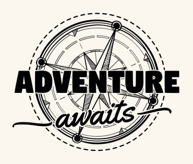 Macera bekliyor - pusula rüzgarı süslemeli tek renk amblemi