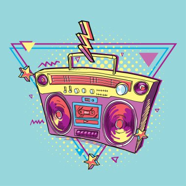 Acayip renkli çizilmiş teyp amblemi