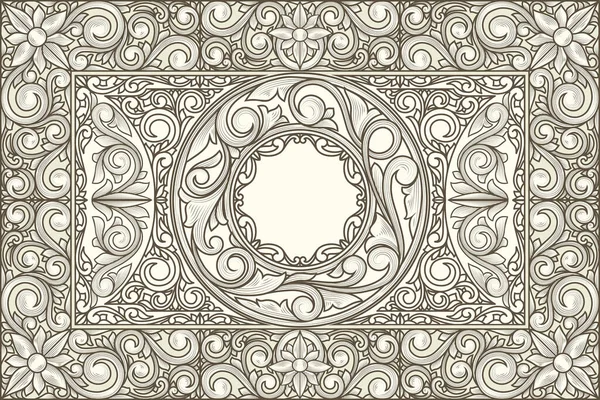 Scheda Decorativa Monocromatica Decorata Retrò Design Vuoto — Vettoriale Stock