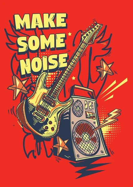 Biraz Gürültü Yap Elektro Gitar Yükseltici Müzikal Poster — Stok Vektör