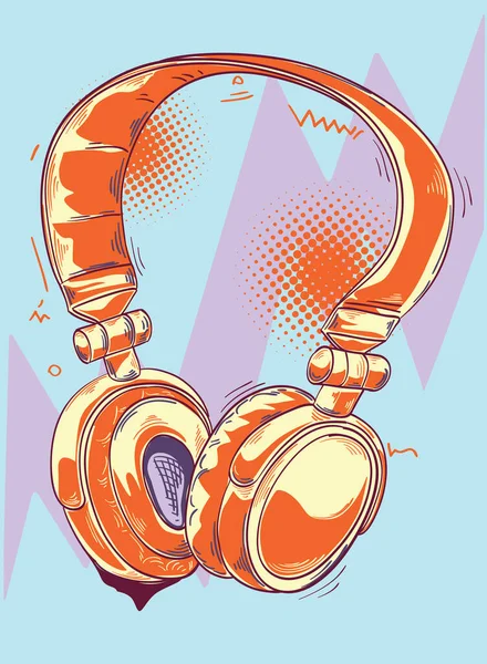 Funky Coloridos Auriculares Musicales Dibujados — Archivo Imágenes Vectoriales