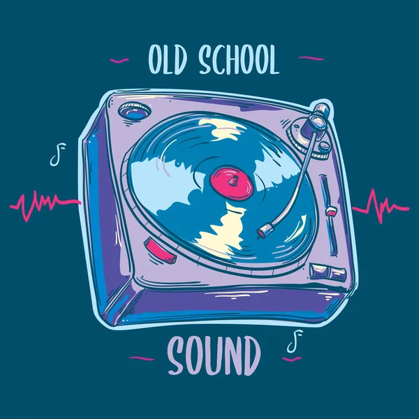 Vieille École Sonore Funky Coloré Platine Musique Dessinée — Image vectorielle