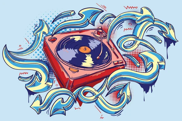 Garip Renkli Çizilmiş Müzik Pikabı Graffiti Okları — Stok Vektör