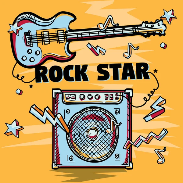 Desenho Cartaz Música Desenhada Com Text Rock Star Guitarra Com —  Vetores de Stock
