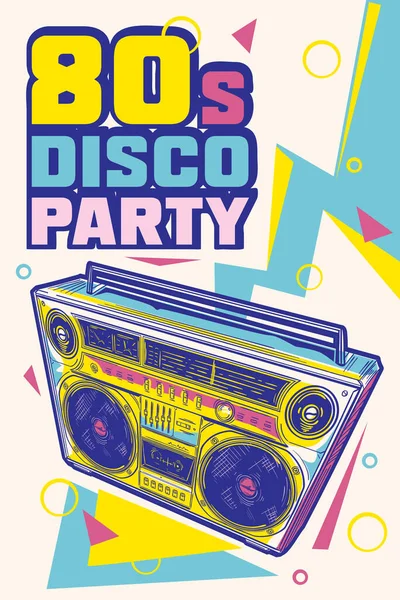80S Disco Party Funky Disegno Musica Colorata — Vettoriale Stock