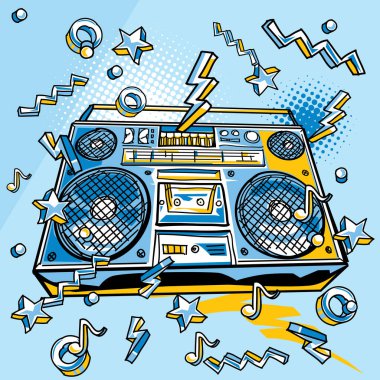 Tuhaf retro renkli çizilmiş teyp.