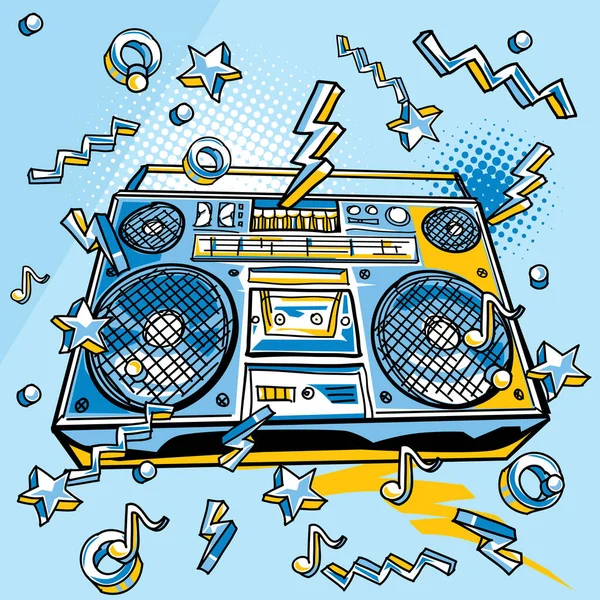 Tuhaf retro renkli çizilmiş teyp.