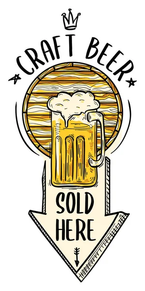 Barril Dibujos Animados Taza Muestra Cerveza Con Texto Cerveza Artesanal — Vector de stock