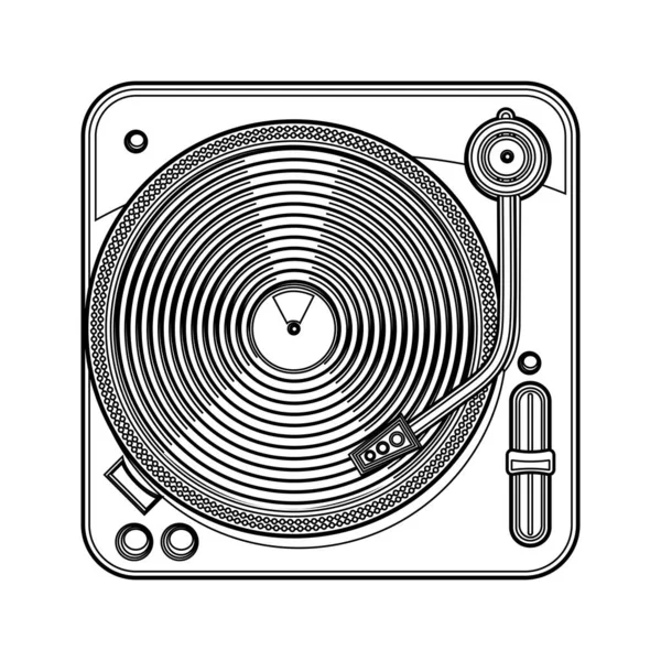 Monochrome Line Art Musical Turntable Icon — Stock Vector