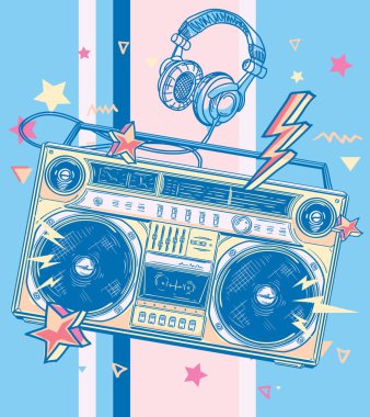 Müzik tasarımı - funky renkli çizilmiş teyp