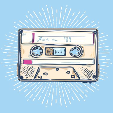 Funky çizilmiş ses kaset taslak simgesi