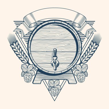 Ahşap bira fıçısının dekoratif tek renkli amblemi. 