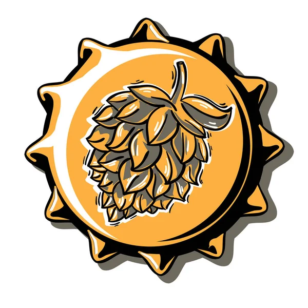 Brauerei Emblem Mit Hopfenkopf Auf Flaschenbecher — Stockvektor