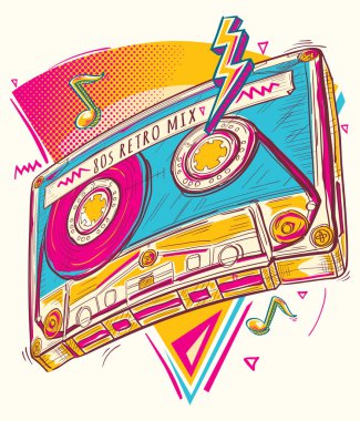 Eğlenceli ses kaseti, renkli müzikal tasarım.