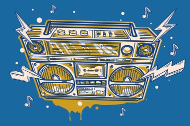 80 'lerin disko müzik kutulu funky müzik tasarımı çizildi 