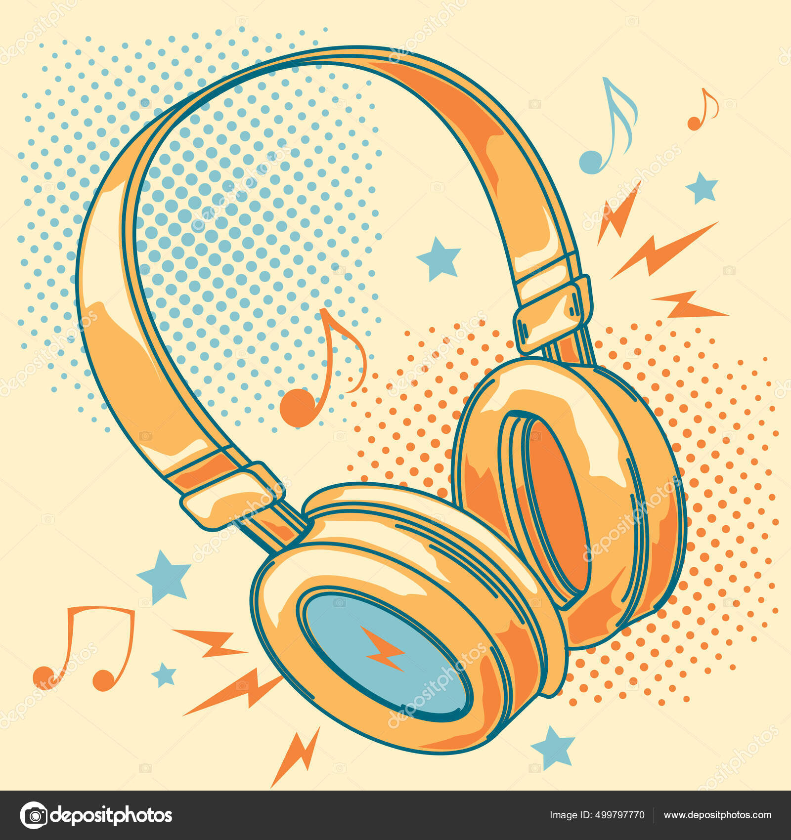 Funky Colorful Headphones Music Design Stock Vector by