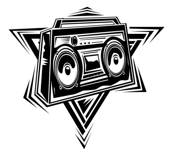 Black White Stylized Boom Box Music Emblem — Stock Vector