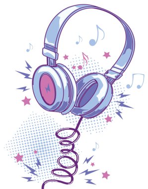 Renkli kulaklıkları ve notaları olan kart müzik tasarımı