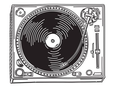 Siyah ve beyaz çizim müzikal turntable