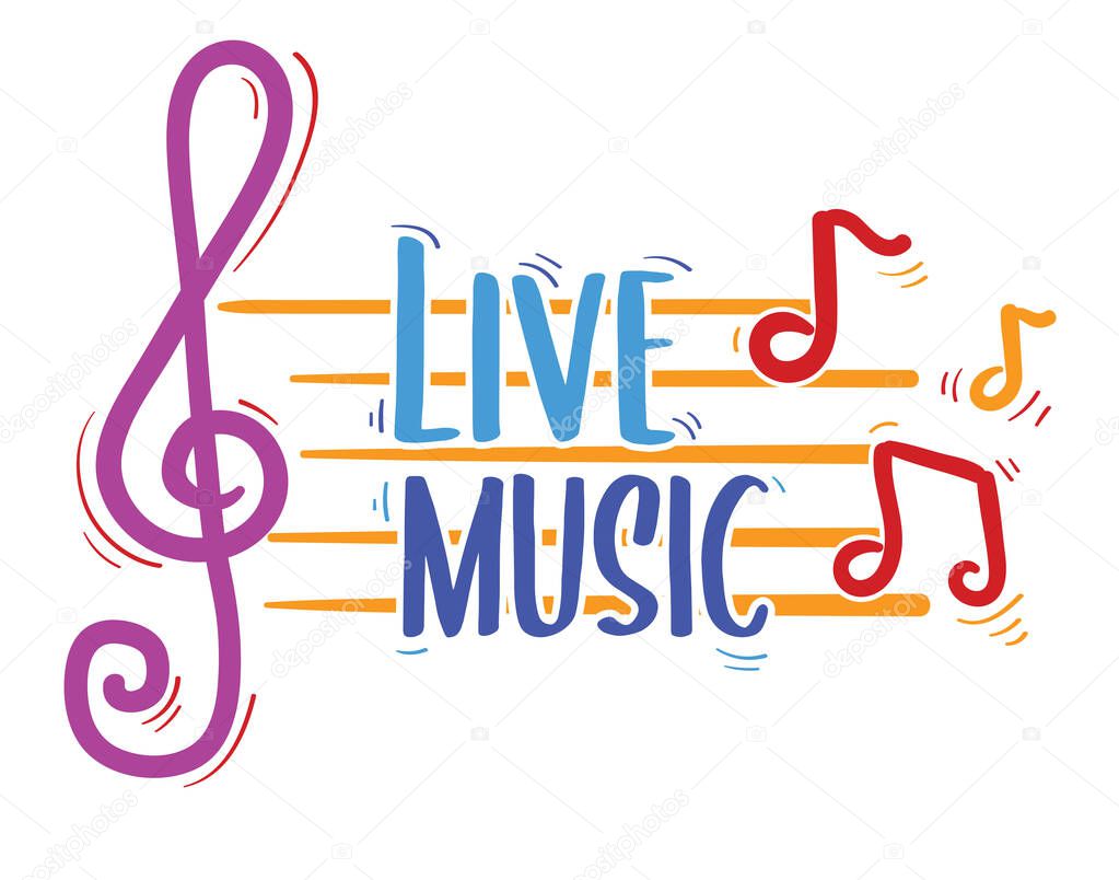 Live music colorful sign with clef and notes