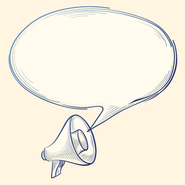 Ručně Kreslený Megafon Reklamní Šablonou Hlasové Bubliny — Stockový vektor