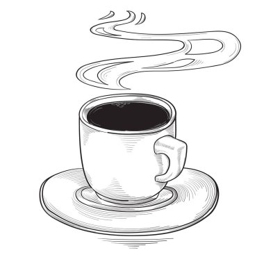 El çizimi siyah beyaz fincan aromalı kahve.
