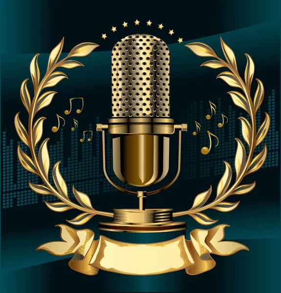 Golden microphone label — Stock Vector