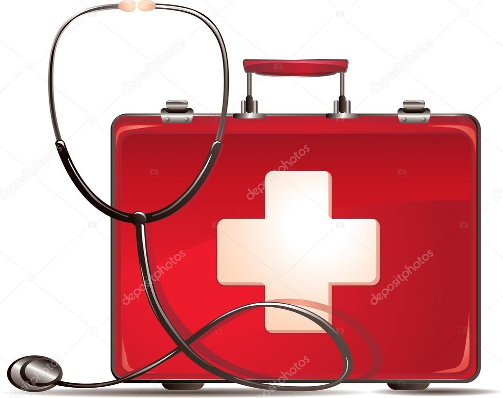 Stethoscope and  first aid case