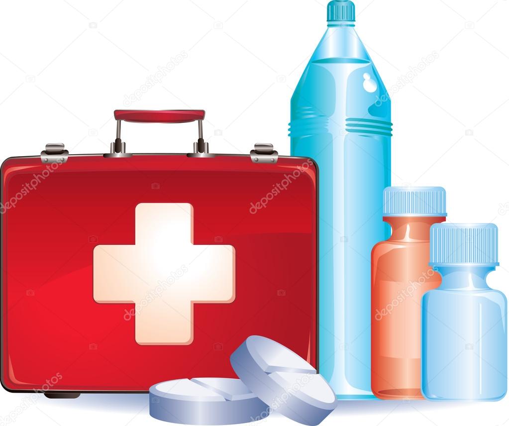 First aid case and  pills