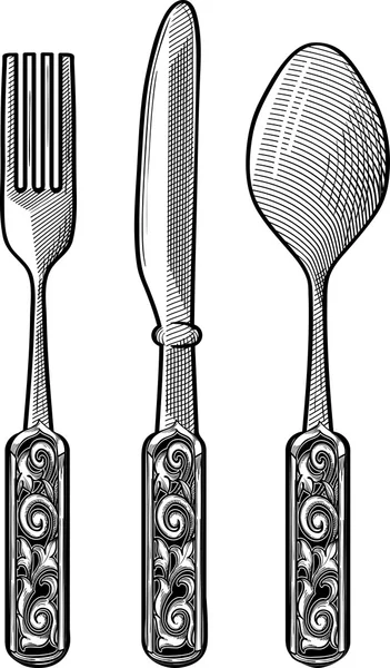 Ornate cutlery set — Stock Vector