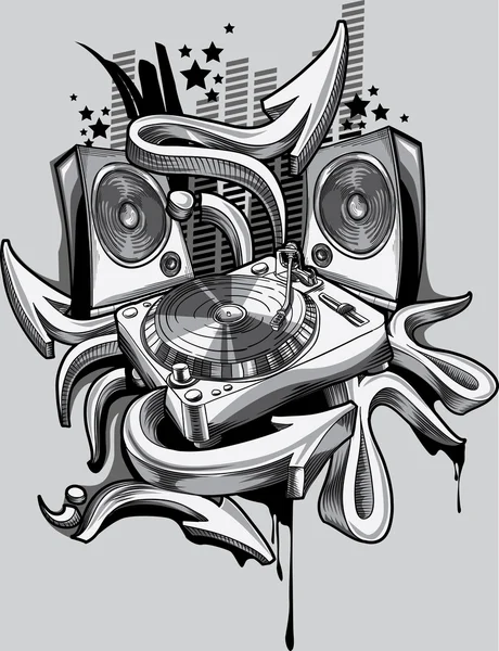 Hudba design - gramofon & graffiti šipky — Stockový vektor