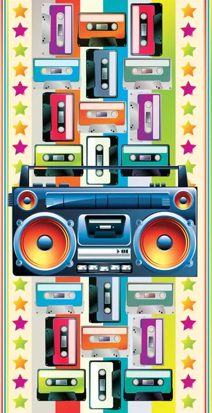 Boom box ve kaset — Stok Vektör