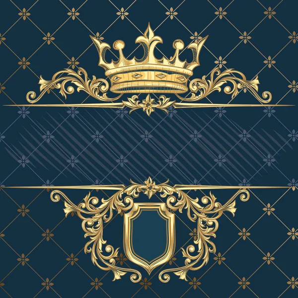 Corona y escudo decorativo retro — Vector de stock