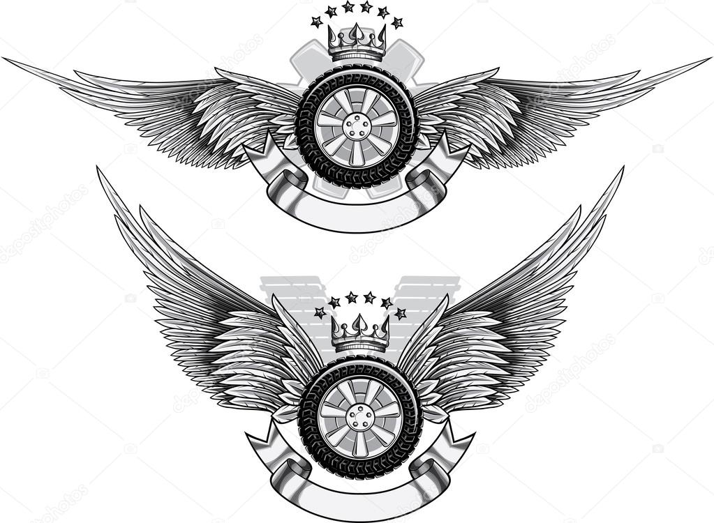 Wheel emblems with wings