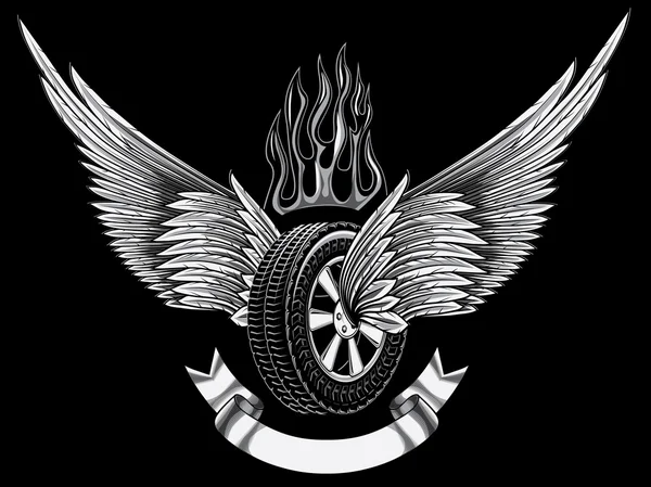 Emblema de la rueda con alas — Vector de stock