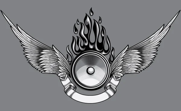 Bevingade högtalare musik emblem — Stock vektor