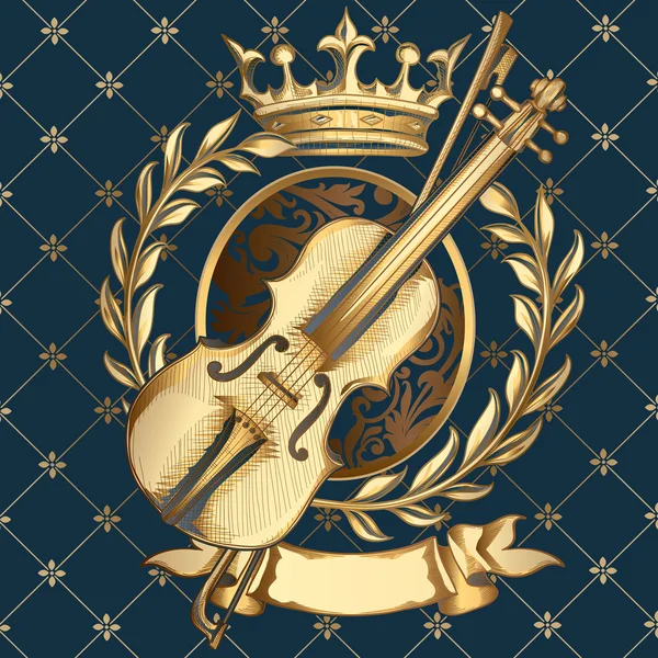 Emblema de violino dourado — Vetor de Stock