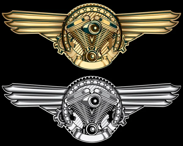 Emblemas del motor de oro y plata Gráficos vectoriales