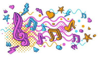 Renkli anahtar ve notalar - Müzik dekoratif tasarım