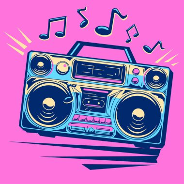 Müzik tasarımı - müzik notalı renkli teyp teybi