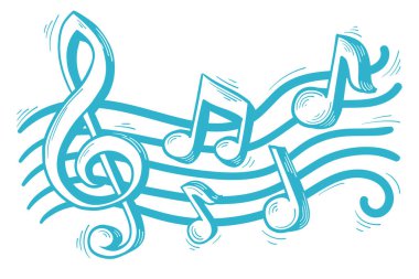 Müzik melodisi - elle çizilmiş monokrom müzik notaları ve trible anahtar