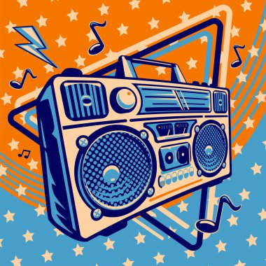 Müzik tasarımı - müzik notalı renkli teyp teybi