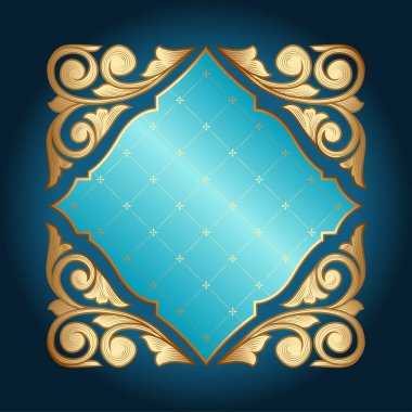 Altın süslü, çiçekli, eski, boş amblem.