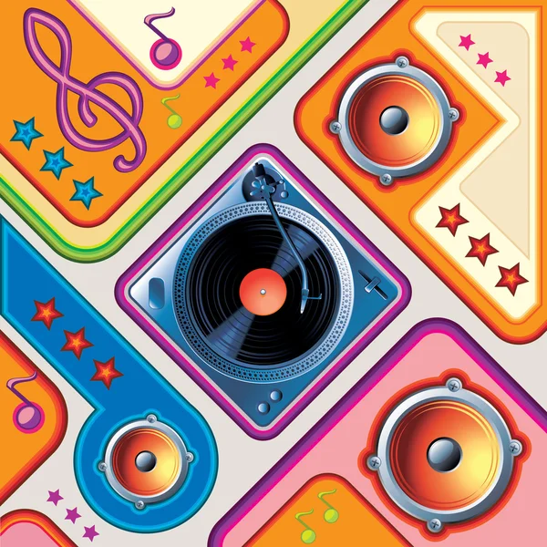 Turntable and speakers, disco theme — Stock Vector